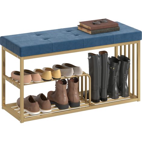 HOMCOM Shoe Storage Bench with Seat Cushion Tufted Shoe Rack Bench Dark Blue