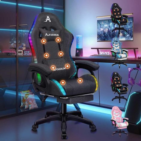 Gaming-Stuhl LED RGB Massage Lordosenstütze Fußstütze Grau (1/5)