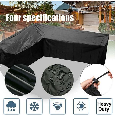 QAZQA Housse de canapé de Jardin en Forme de L - Housse de Protection Salon de Jardin en Forme de L avec Cordons de Serrage en Bas,210D bache Salon de Jardin en Forme de L 200x270cm