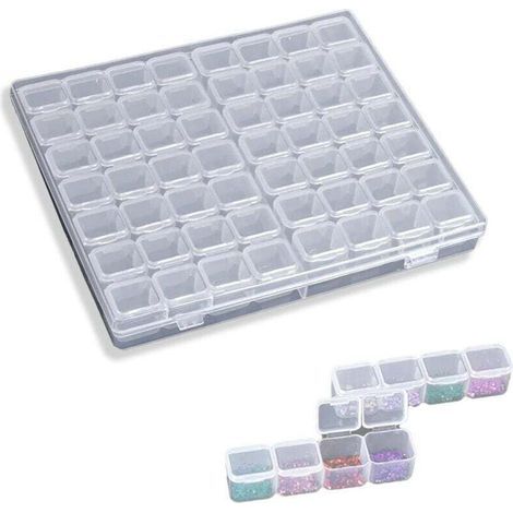 56 Grilles Boîte Rangement Perle Diamants, Compartiment en Plastique,Boite a Bijoux, Boîte Organisateur avec Séparateur Transparent Amovible pour Accessoires (1/4)