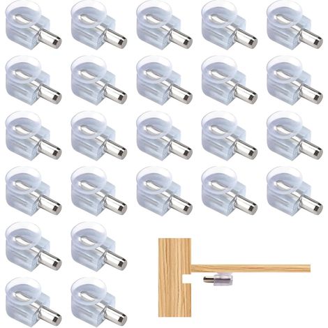 24 soportes de vidrio transparente con ventosas, soportes de vidrio de 5 mm, clavijas para estantes para vitrinas, armarios, bodegas y estanterías (1/4)