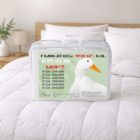 Piumino Oca Estivo Stream Light 150 GSM, 80% Piuma 20% Piumino, Bianco, Matrimoniale 250x200 Cm. 200X200 (1/5)