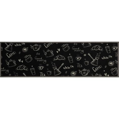 Tapis de cuisine lavable imprimé Morning noir 45x150 cm velours (1/5)