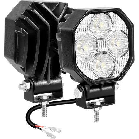 Phare de Travail LED 7CM 16W 12V 24V Flood pour Tracteur Voiture  2PCS Feu Antibrouillard LED 1600LM, 6000K Blanc, Etanche IP67, pour 4x4 Quad Camion Offroad Véhicule Bateau ATV (1/5)