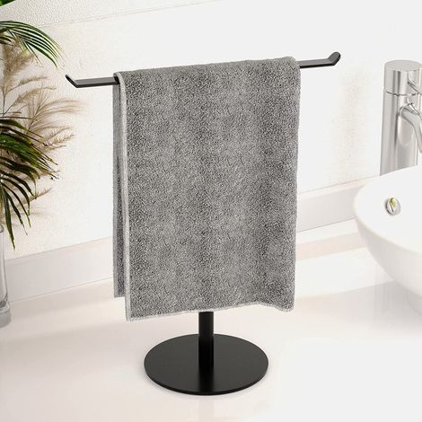 Porte-serviettes en forme de T Porte-serviettes de salle de bain, porte-bandeau et porte-serviettes de salle de bain léger, porte-serviettes de cuisine noir porte-serviettes, organisateur de comptoir (1/5)