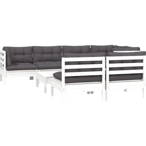 Set Divani da Giardino 8 pz con Cuscini Bianchi Legno di Pino vidaXL (1/4)