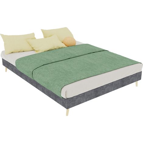 Cadre de lit minimaliste moderne 140x200 cm gris en velours hollandais, sommier bas, sans vérin à gaz, sans tête de lit ni matelas (1/4)