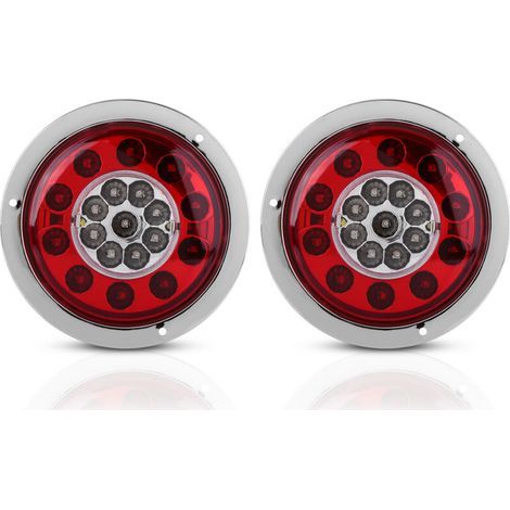 Feu arrière de frein, 12V-24V DC Paire de 4,3 pouces rondes 19 LED Camion Remorque Arrêt de frein Tournez le feu arrière Anneau chromé bicolore pour camions Remorques Voitures Caravanes A (1/5)