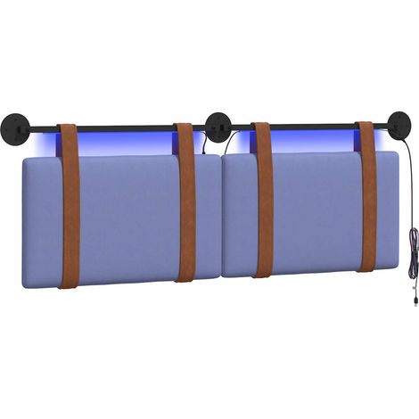 Hanging Headboard with LED Light Jeans Blue Antique PU vidaXL