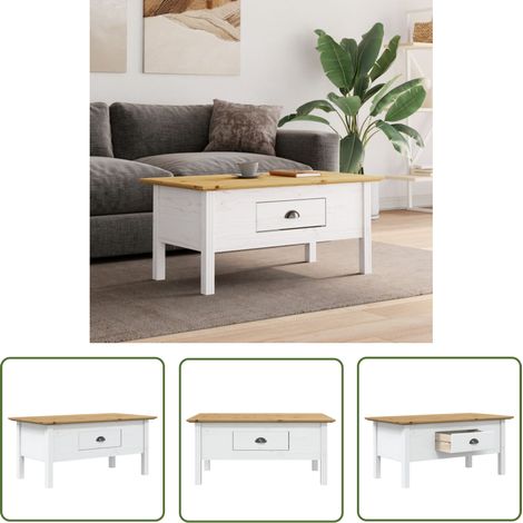 The Living Store Couchtisch BODO Weiß und Braun 100x55x46 cm Massivholz Kiefer - Esszimmertisch - Couchtisch - Sideboard - Möbel Für Wohnzimmer - Französischer Stil (1/5)