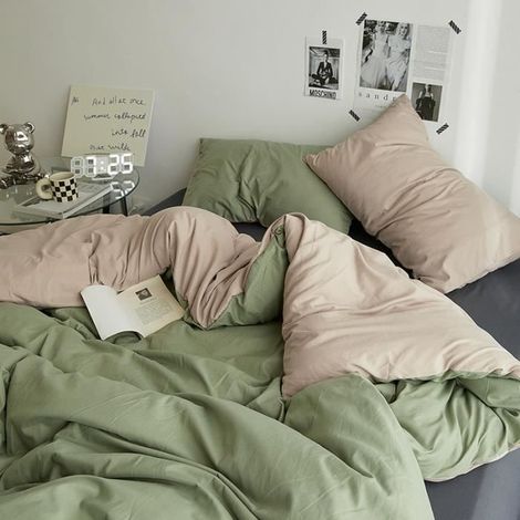 Housse de Couette 200x230cm, Ado Fille Adulte Réversible Parure de Lit Avez Fermeture Éclair, avec 2 Taie d'oreiller 48x74 cm,E (1/4)