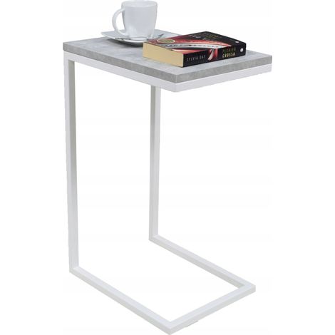 Tavolino laterale realizzato con profili in cemento chiaro bianco opaco (1/4)