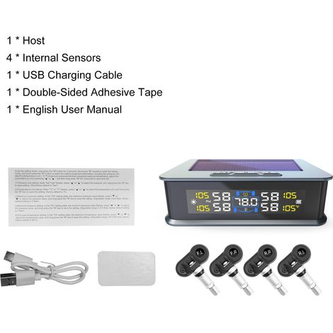 Ortviai Système de Surveillance de la Pression des Pneus Solaire T15 avec 4 Capteurs Internes, Écran LCD et Alarme de Sécurité (1/4)