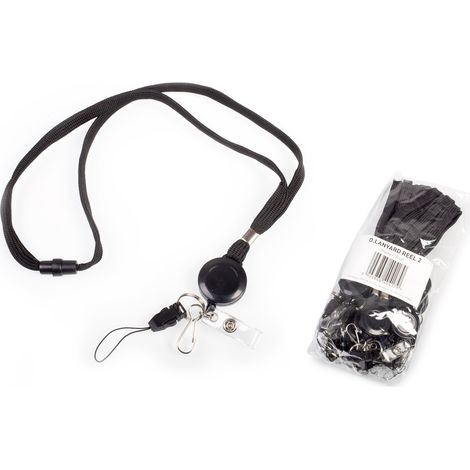 Schlüsselbänder mit einziehbarer Schnur, Schlaufe, Karabinerhaken und Riemen – O.lanyard-Rolle 2 Schwarz / 10 Stück / Opus (1/4)