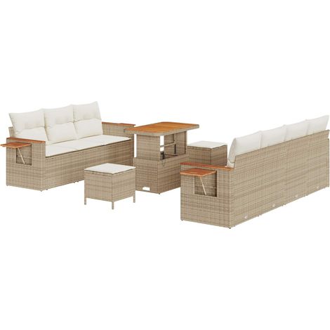 Maison Exclusive - Conjunto de sofás de jardín 10 uds. Beige ratá (1/5)