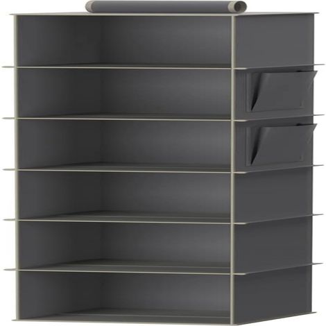 Organisateur De Placard Suspendu - 6 Niveaux - Tissu Non Tissé Épais Avec Renforts En Bambou Et Panneaux MDF - Gris - 1 Pièce (1/5)