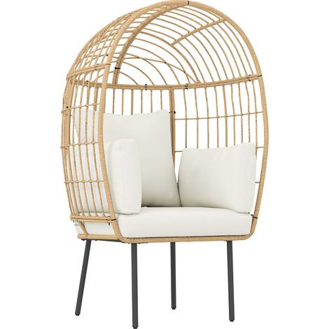 Polyrattan Hängesessel Ei-Form Rattanoptik gemütlicher Outdoor Sessel abnehmbares Kissen 95x80x155cm Beige