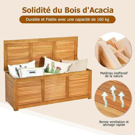 Goplus – Coffre de jardin en bois d'acacia certifié FSC 120x45x45cm – Boîte de rangement avec couvercle et capacité 150kg – Idéal pour outils et coussins - FSC-120x45x45CM-