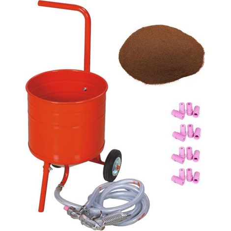 Sableuse Aérogommeuse mobile sur Roulettes 31,50L 50lb 23kg + 20 Buses + Sac 20kg Abrasif Garnet 120A+ (1/2)