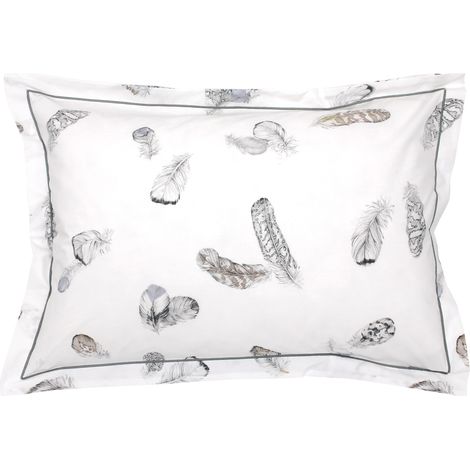 Taie d'oreiller percale pur coton PLUMES 50x70 cm (1/5)