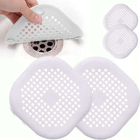 Lot de 4 protections de drain en silicone avec ventouse pour évier de cuisine et de salle de bain, blanc (1/5)