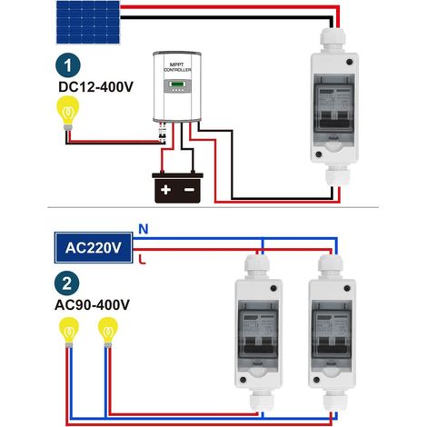 Disjoncteur miniature CC 2P 63 A, sectionneur solaire pour système photovoltaïque CC 12 V-400 V CA 90-400 V