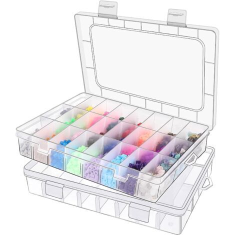 Boîtes de rangement, blanches, 19,5 x 13 x 3,6 cm, lot de 2 boîtes de rangement compartimentées pour bijoux et médicaments (1/5)