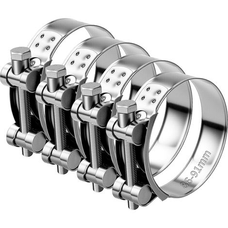 4 Pièces Collier Echappement 86-91 mm Collier de Serrage Inox Collier Echappement Moto pour Accessoires de Tuyaux D'échappement Tuyaux Gaines Ventilation (1/5)