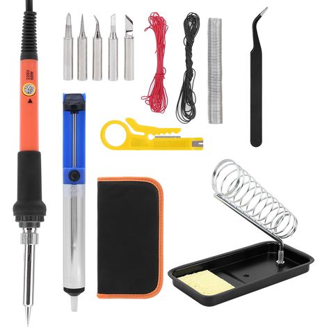 Kit de fers à souder 15 pièces, orange, température réglable, 60 W (1/5)
