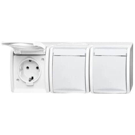 Busch-Jaeger Triple prise SCHUKO® avec couvercle à charnière 16 A alpinweiß - ocean® (2300/3 EWN-54), 2CKA002084A0716