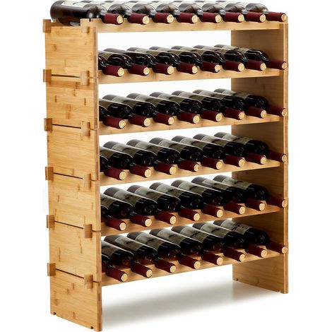 Casier à Vin de 48 Bouteilles, Stockage du Vin en Bois, Porte-vins et Etagère de Présentation à 6 Couches, 76x26x76cm (1/5)