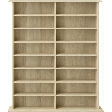 Scaffale port CD DVD e Blu-ray naturale a 16 vani con 12 ripiani regolabili (1/4)