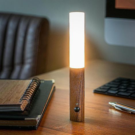 Kabellose LED-Schreibtischlampe mit Bewegungssensor, Magnetfuß und USB-Ladeanschluss, walnussfarben (1/5)