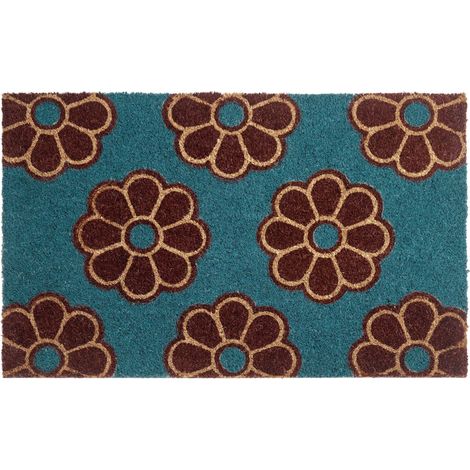 Zerbino di benvenuto tappetino in fibra di cocco antiscivolo 45 x 75 cm con retro in PVC Motivo floreale Blu Kulik