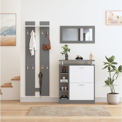 Mueble recibidor zapatero con espejo gris OKMYHOME (1/5)