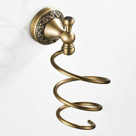 pair Porta asciugacapelli in ottone, organizer per asciugacapelli, supporto a spirale, supporto per asciugacapelli da parete, montaggio con viti, altezza 165 mm, diametro base 62 mm (1/4)