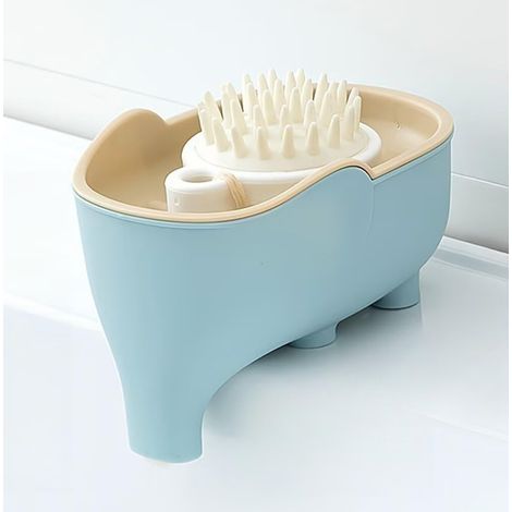 Niedliche Elefanten-Seifenschale, Seifenschale mit Abtropfschale, Schwammhalter mit Wasserschale, blau (1/4)