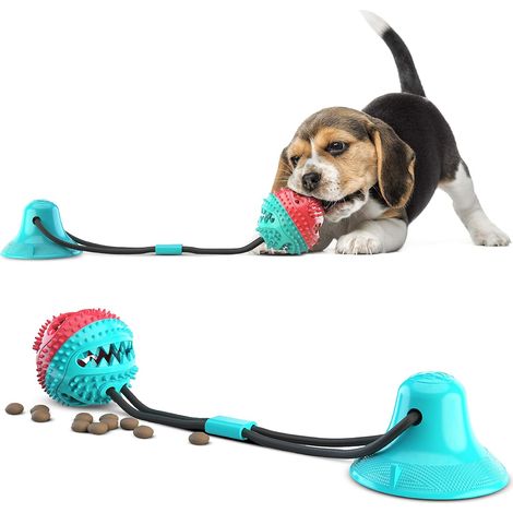 Jouet à mâcher en forme de brosse à dents pour chien avec distributeur de nourriture, bleu, fonctionne à piles, convient à tous les âges.