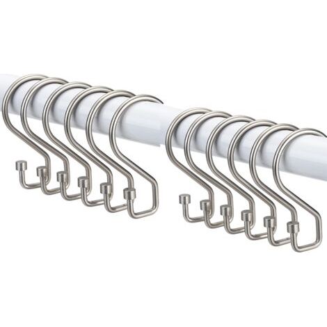 Sollbry Anneaux Rideaux Douche, Lot de 12 Crochets en Forme de S Antirouille, Crochets Polyvalents pour Rideaux de Douche, Ustensiles de Cuisine, Vêtements, Serviettes (Nickel Mat) (1/5)