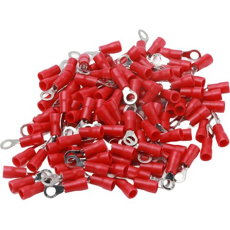 Bornes à sertir à anneau pré-isolé, connecteur de fil en cuivre PVC pour machines AWG 22-16RV1.25-4 rouge, 100 pièces
