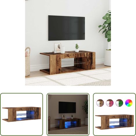 LED-Leuchten - TV-Schrank mit LED-Leuchten Altholz-Optik 90x39x30 cm (1/5)