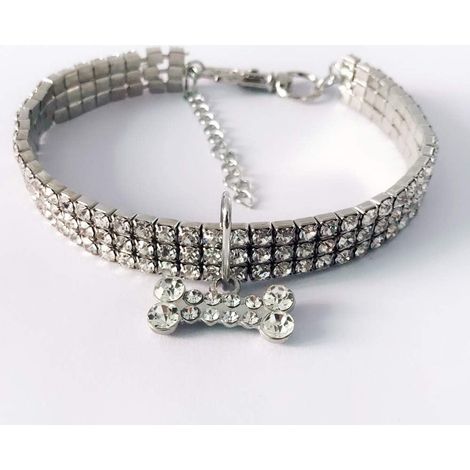 Collier extensible en strass pour chat - Pour animal de compagnie - Pour petit chien - Réglable - Pour poodle, chihuahua, bichon frisé, poméranine (L, blanc)