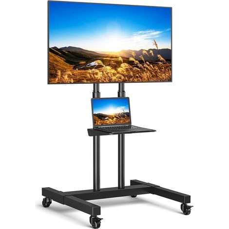 Support TV sur Pied pour Téléviseurs Ecran LCD LED Plasma 32-80 Pouces, Chariot Meuble TV Mobile Peut être Incliné de ±15°, Réglable en Hauteur, Portant 50kg, Max VESA 600x400 mm