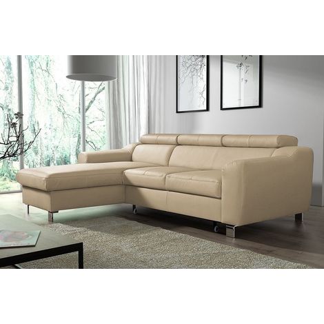 Canapé d'angle convertible en cuir italien de luxe 5 places ASTORIA, beige, angle gauche (1/5)