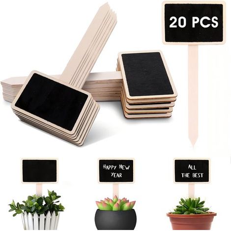 20 etiquetas de madera para jardín，24 x 7,5 cm，Estacas y marcadores para plantas，Estacas de pizarra en forma de T，Reutilizables y borrables (1/5)