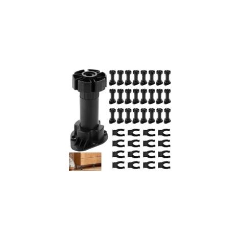Lot de 32 pieds de meubles ajustables, 100-120 mm, noirs, pour meubles, armoires, cuisines et canapés.- Crezuo (1/4)