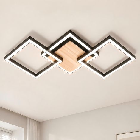 Plafonnier LED 62cm 24W Moderne Luminaires Intérieur 4000K Blanc Naturel Luminaire Carré Plafond Design Plastique Noir Blanc Finition Bois Cuisine Chambre Couloir (1/5)