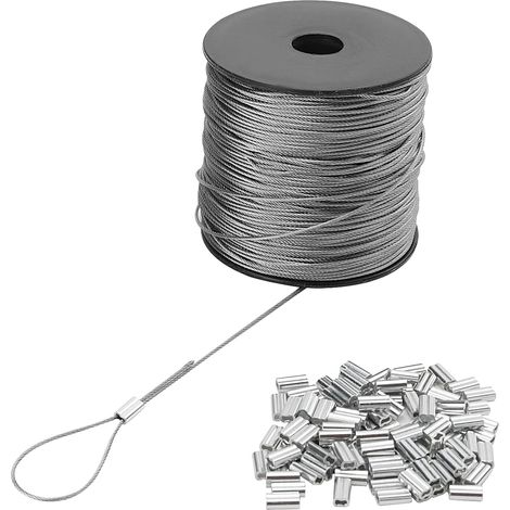 1.0mm wire rope, 400ft stainless steel spool, aircraft cable length with 100pcs crimping pliers, 7 x 7 strand core (1/5)