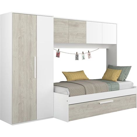 Veriaffari.It – Lit avec tiroirs 2 x 90 x 200 cm – Armoire intégrée – Panneau de particules mélaminé – Éco-responsable – 2 places