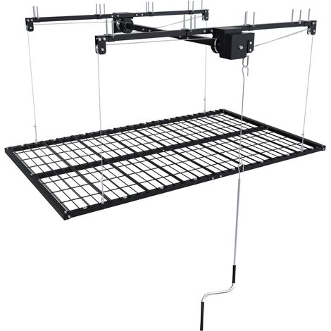 Scaffale sollevabile a soffitto per garage 244x120 cm in acciaio nero 136 kg con manovella